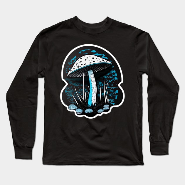 Trippy Blue Shroom Long Sleeve T-Shirt by thatmacko